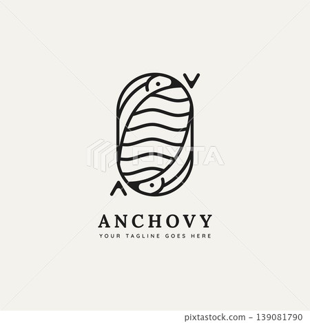 anchovy fish minimalist line art badge logo design anchovy fish minimalist line art badge logo design 139081790
