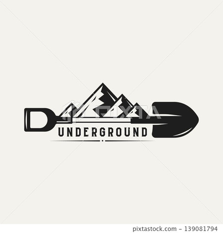 underground with mountain and shovel vintage logo underground with mountain and shovel vintage logo 139081794