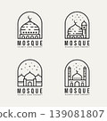 set of islamic mosque architecture line art logo 139081807