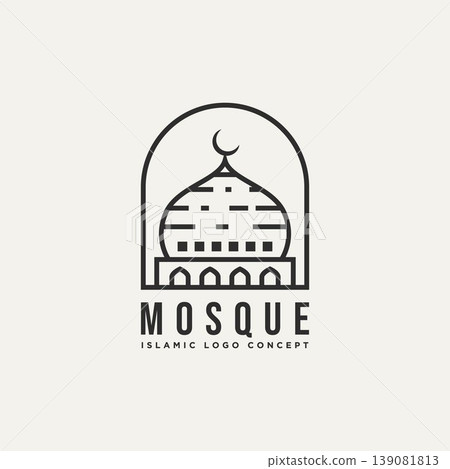 mosque dome minimalist line art badge logo icon 139081813