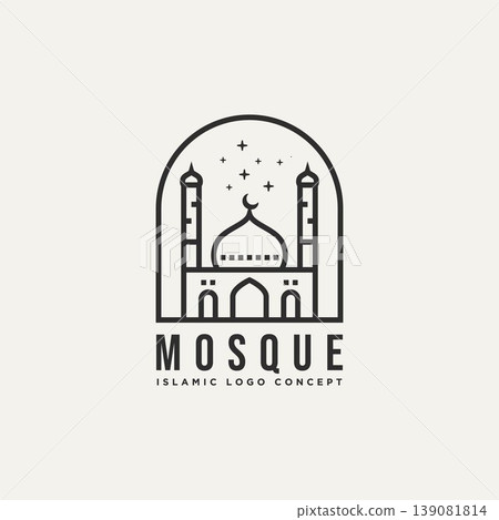 isolated mosque minimalist line art badge logo 139081814