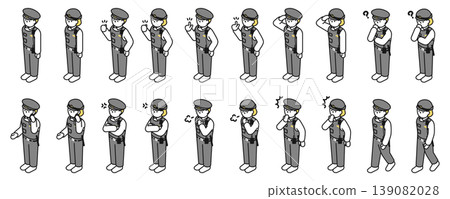 Isometric illustrations: Male and female police officers in various poses Isometric illustrations: Male and female police officers in various poses 139082028