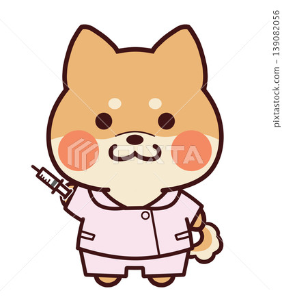 芝麻柴犬拿著注射器 芝麻柴犬拿著注射器 139082056