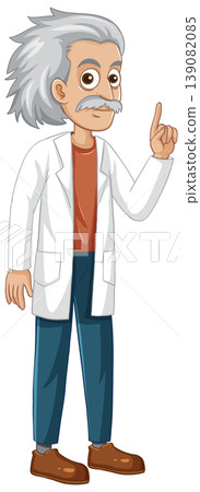 Cartoon Scientist Character in White Lab Coat Pointing Upwards Cartoon Scientist Character in White Lab Coat Pointing Upwards 139082085