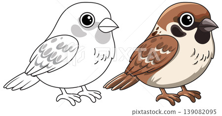 Cute Sparrow Vector Illustration with Color and Line Art Versions 139082095