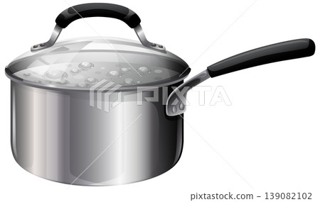 Stainless Steel Saucepan with Boiling Water and Glass Lid Stainless Steel Saucepan with Boiling Water and Glass Lid 139082102