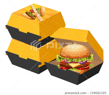 Isometric Vector Illustration of Stacked Fast Food Hamburger Boxes 139082105