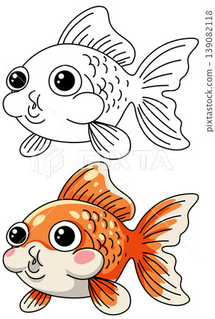Cute Goldfish Vector Illustration with Black and White Coloring Page Version Cute Goldfish Vector Illustration with Black and White Coloring Page Version 139082118