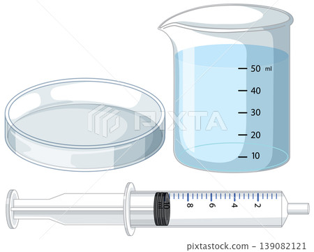 Vector Illustration of Laboratory Glassware Beaker Petri Dish and Syringe Vector Illustration of Laboratory Glassware Beaker Petri Dish and Syringe 139082121