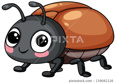 Cute Cartoon Beetle Vector Illustration with Large Eyes and Orange Shell Cute Cartoon Beetle Vector Illustration with Large Eyes and Orange Shell 139082126