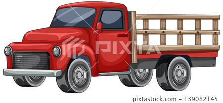 Red Vintage Pickup Truck with Wooden Flatbed Side Rails Red Vintage Pickup Truck with Wooden Flatbed Side Rails 139082145