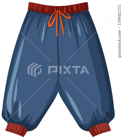 Blue Baggy Pants with Red Drawstring and Cuffs Illustration Blue Baggy Pants with Red Drawstring and Cuffs Illustration 139082151