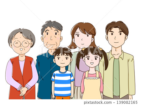 一幅描繪三代六口之家的插圖 一幅描繪三代六口之家的插圖 139082165