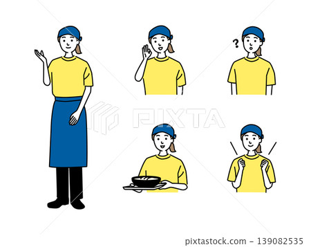 Female restaurant employee wearing an apron Female restaurant employee wearing an apron 139082535