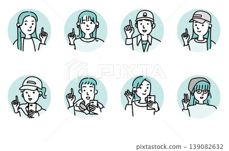 一組身著休閒服裝的年輕男女圖標 一組身著休閒服裝的年輕男女圖標 139082632