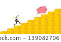 Businessman Hunting Piggy Bank Jumping on Rising Stack of Gold Bars Bar Graph with Green Growth Arrow Spear Representing Precious Metal Investment Financial Security and Wealth 139082706