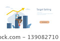 Setting business goals, Business motivation or financial goals, growth, Advertising media design concept, Banner sign. Mobile app. Web template. Businessman sitting on a growing bar graph. 139082710