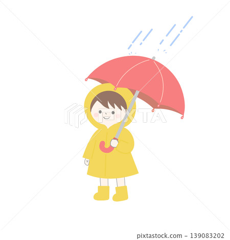 Illustration of a child holding an umbrella. Rainy season theme. Rainy day. Rainy season. Child. Sunny. 139083202