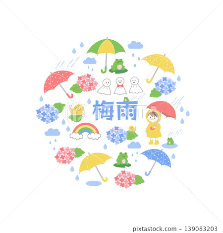 向日葵、雨傘、彩虹、青蛙、蝸牛、可愛 向日葵、雨傘、彩虹、青蛙、蝸牛、可愛 139083203