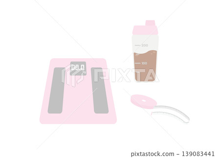 A summer diet management set including a weighing scale, protein powder, and measuring tape. A summer diet management set including a weighing scale, protein powder, and measuring tape. 139083441