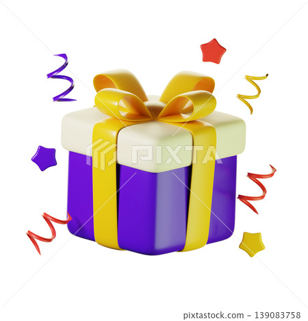 3d gift box with ribbon, 3d new year icon 3d gift box with ribbon, 3d new year icon 139083758