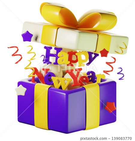 3d gift box happy new year with ribbon, 3d new year icon 3d gift box happy new year with ribbon, 3d new year icon 139083770