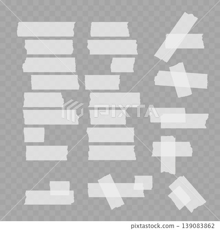 Realistic Torn Masking Tape Set. Vector Translucent Adhesive Paper Strips and Sticky Pieces. Realistic Torn Masking Tape Set. Vector Translucent Adhesive Paper Strips and Sticky Pieces. 139083862