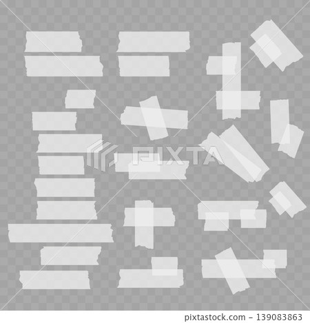 Realistic Torn Masking Tape Set. Vector Translucent Adhesive Paper Strips and Sticky Pieces. Realistic Torn Masking Tape Set. Vector Translucent Adhesive Paper Strips and Sticky Pieces. 139083863