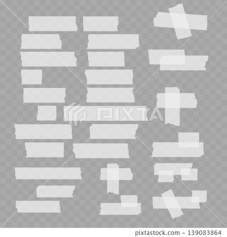 Realistic Torn Masking Tape Set. Vector Translucent Adhesive Paper Strips and Sticky Pieces. Realistic Torn Masking Tape Set. Vector Translucent Adhesive Paper Strips and Sticky Pieces. 139083864