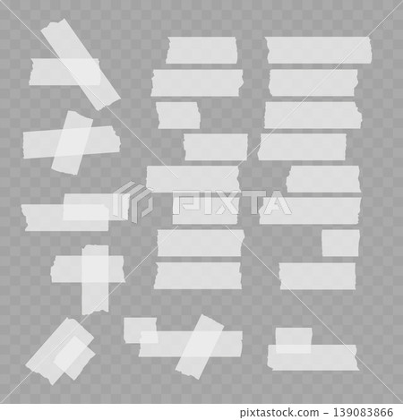 Realistic Torn Masking Tape Set. Vector Translucent Adhesive Paper Strips and Sticky Pieces. 139083866