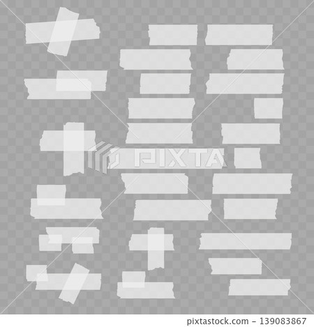 Realistic Torn Masking Tape Set. Vector Translucent Adhesive Paper Strips and Sticky Pieces. Realistic Torn Masking Tape Set. Vector Translucent Adhesive Paper Strips and Sticky Pieces. 139083867