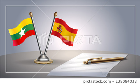 Small national flag of Myanmar and Spain flag Relation, Template Vector Illustration Small national flag of Myanmar and Spain flag Relation, Template Vector Illustration 139084038