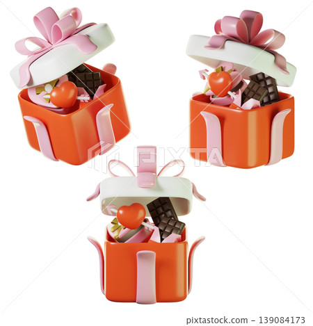 3d gift box valentine on three points of view. Isolated on transparent background. 3D illustration. High resolution 3d gift box valentine on three points of view. Isolated on transparent background. 3D illustration. High resolution 139084173