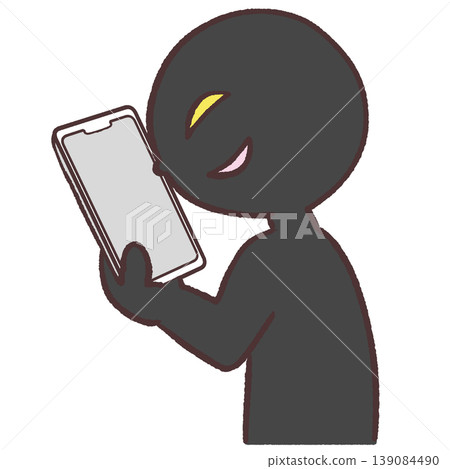 Illustration of a bad person looking at their smartphone Illustration of a bad person looking at their smartphone 139084490