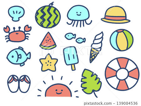 Simple summer accessory hand-drawn illustration set Simple summer accessory hand-drawn illustration set 139084536