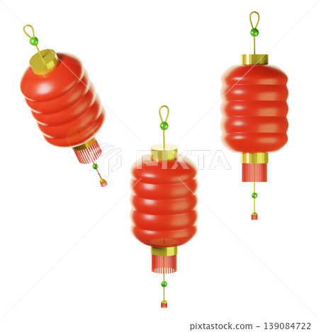 3d Chinese lantern on three points of view. Isolated on transparent background. 3D illustration. High resolution 139084722