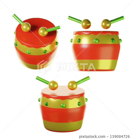 3d Chinese drums on three points of view. Isolated on transparent background. 3D illustration. High resolution 3d Chinese drums on three points of view. Isolated on transparent background. 3D illustration. High resolution 139084726