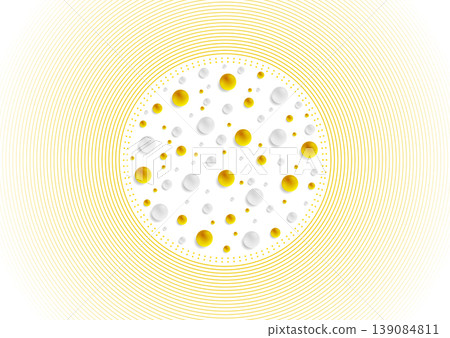 Yellow circular lines and orange grey glossy spheres abstract geometric background Yellow circular lines and orange grey glossy spheres abstract geometric background 139084811
