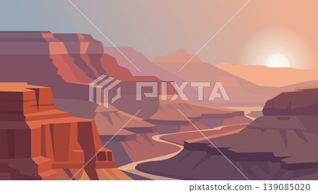 Burning Canyon Walls Holding Sunset Silence Flat Design Burning Canyon Walls Holding Sunset Silence Flat Design 139085020