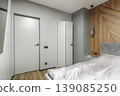 White Bifold Door System in Minimalist Bedroom Interior 139085250