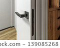 Modern Black Door Handle on White Bifold Door 139085268