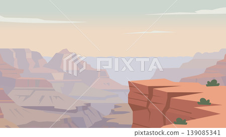 Flat Illustration Pale Horizons Over Forgotten Canyon Depths Flat Illustration Pale Horizons Over Forgotten Canyon Depths 139085341