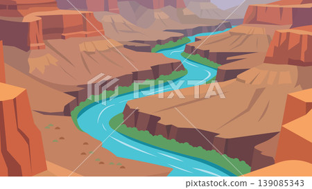 Turquoise Water Curving Beneath Desert Walls Flat Design 139085343