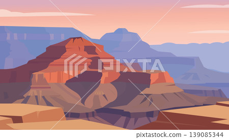 Flat Illustration Grand Canyon Rising Above Layered Silence 139085344