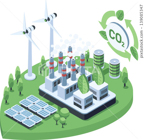 Isometric Carbon Neutral Industry with Sustainable Factory Isometric Carbon Neutral Industry with Sustainable Factory 139085347