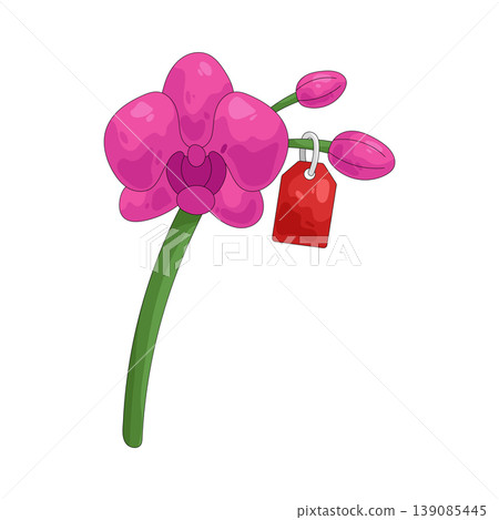 Illustration of pink orchid flower with a price tag 139085445