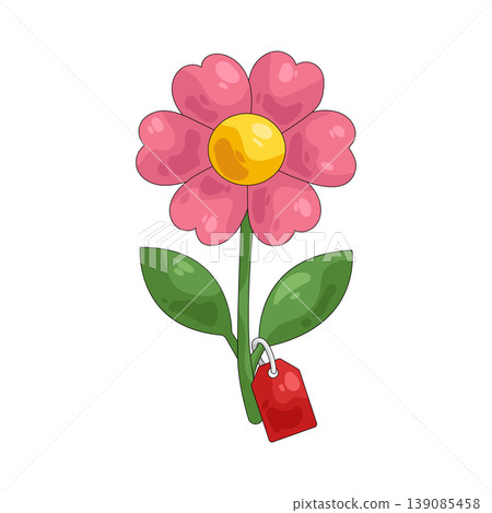 Illustration of pink flower with a price tag 139085458