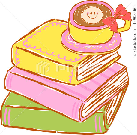 Preppy Cozy Reading Coffee Bookish Stack of Books with Coffee Cup Whimsical Hand Drawn Preppy Cozy Reading Coffee Bookish Stack of Books with Coffee Cup Whimsical Hand Drawn 139085663