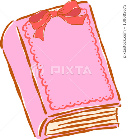 Preppy Bookish Pink Book With Ribbon Whimsical Hand Drawn 139085675