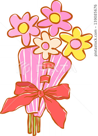 Preppy Bouquet of Flowers Pink and Yellow Whimsical Hand Drawn 139085676